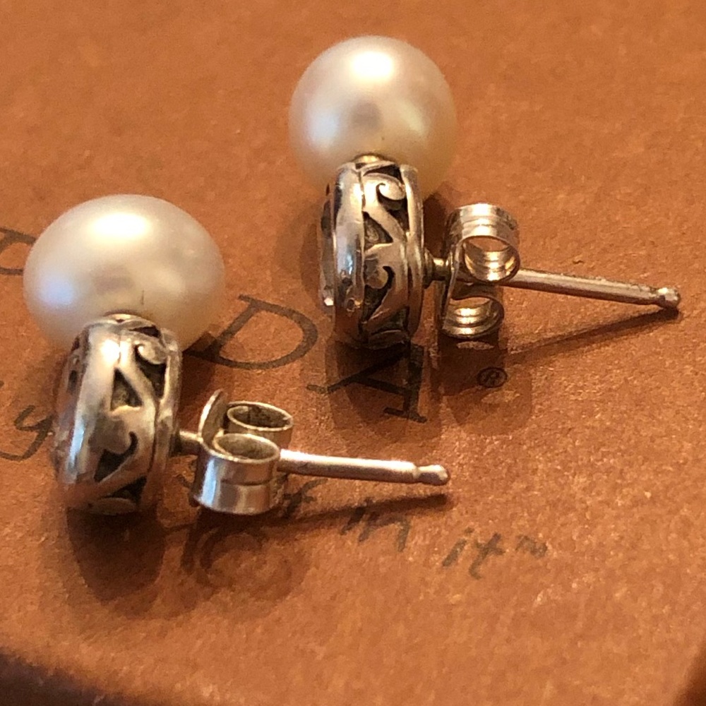 Rare Silpada Filigree Sterling Silver Pearl Cubic Zirconia Post Earrings P2118 - Picture 12 of 16